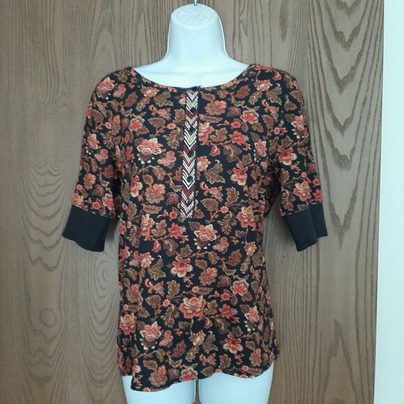 Sundance Women's Thermal Floral Henley Style Top Size Small 3/4 Sleeve - Picture 1 of 6